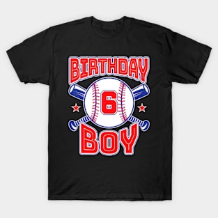 6Th Birthday Baseball Big Number Six 6 Year Old Boy Girl T-Shirt